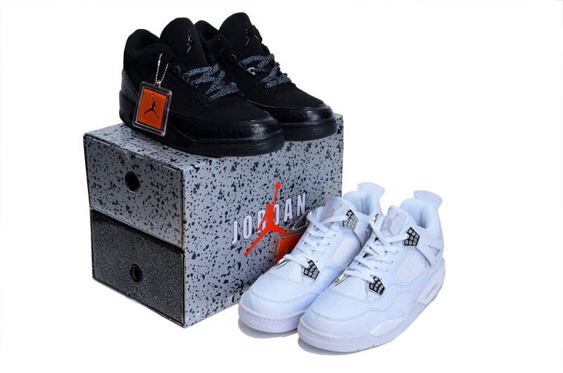 2013 Limited Combine Black Air Jordan 3 And White Jordan 4 Shoes - Click Image to Close